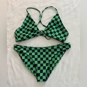 Skatie Green Checkered Bikini Set